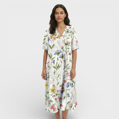 Vestido Floral Escote Pico Mujer