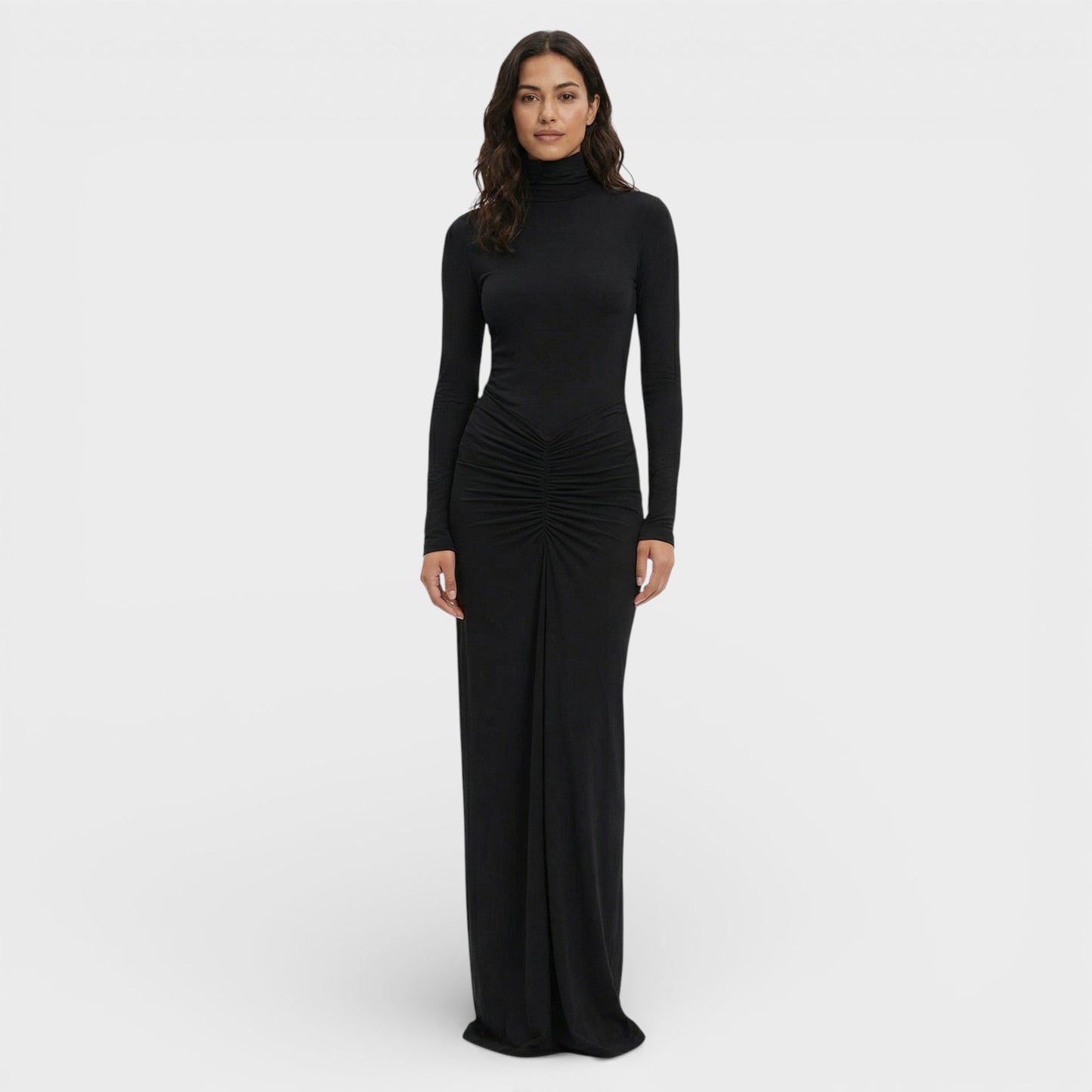 Vestido Largo Fruncido Elegante Mujer
