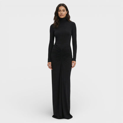 Vestido Largo Fruncido Elegante Mujer