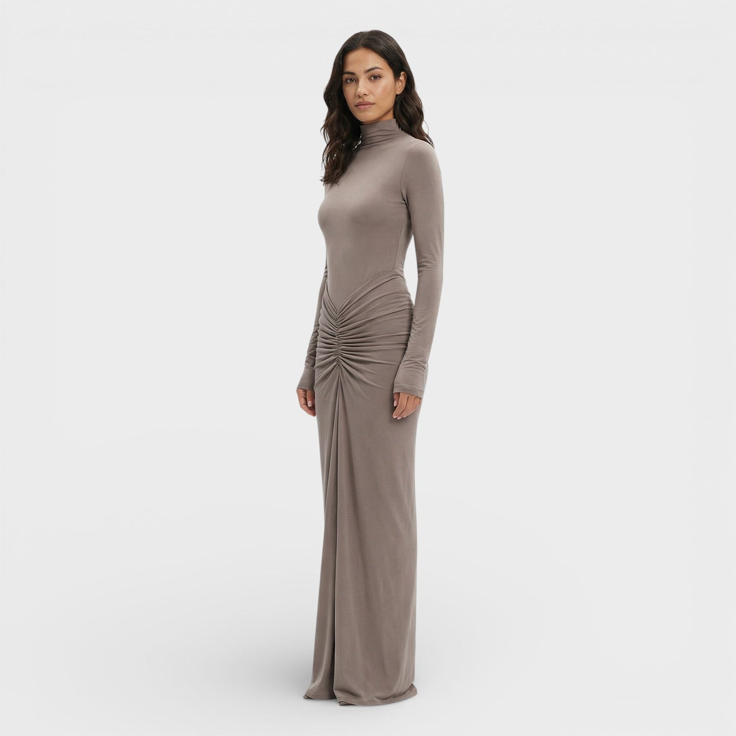 Vestido Largo Fruncido Elegante Mujer