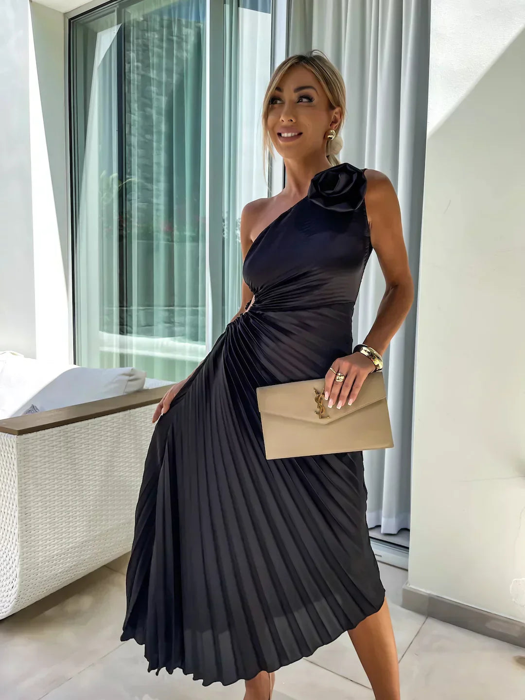 Dariella | Vestido Floral Romántico de Un Hombro