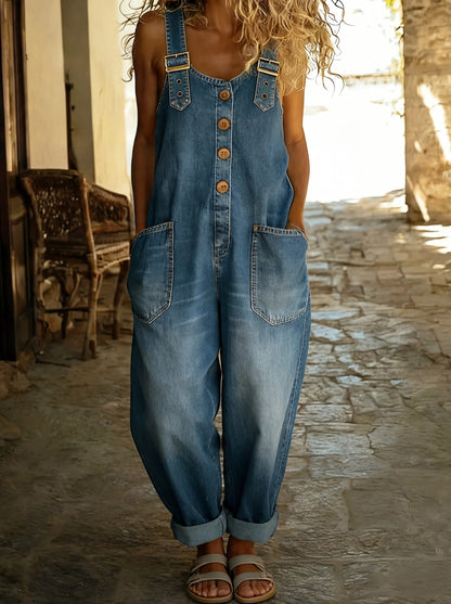 Rocio™ - Pantalón salopette casual de denim con hebilla ajustable.