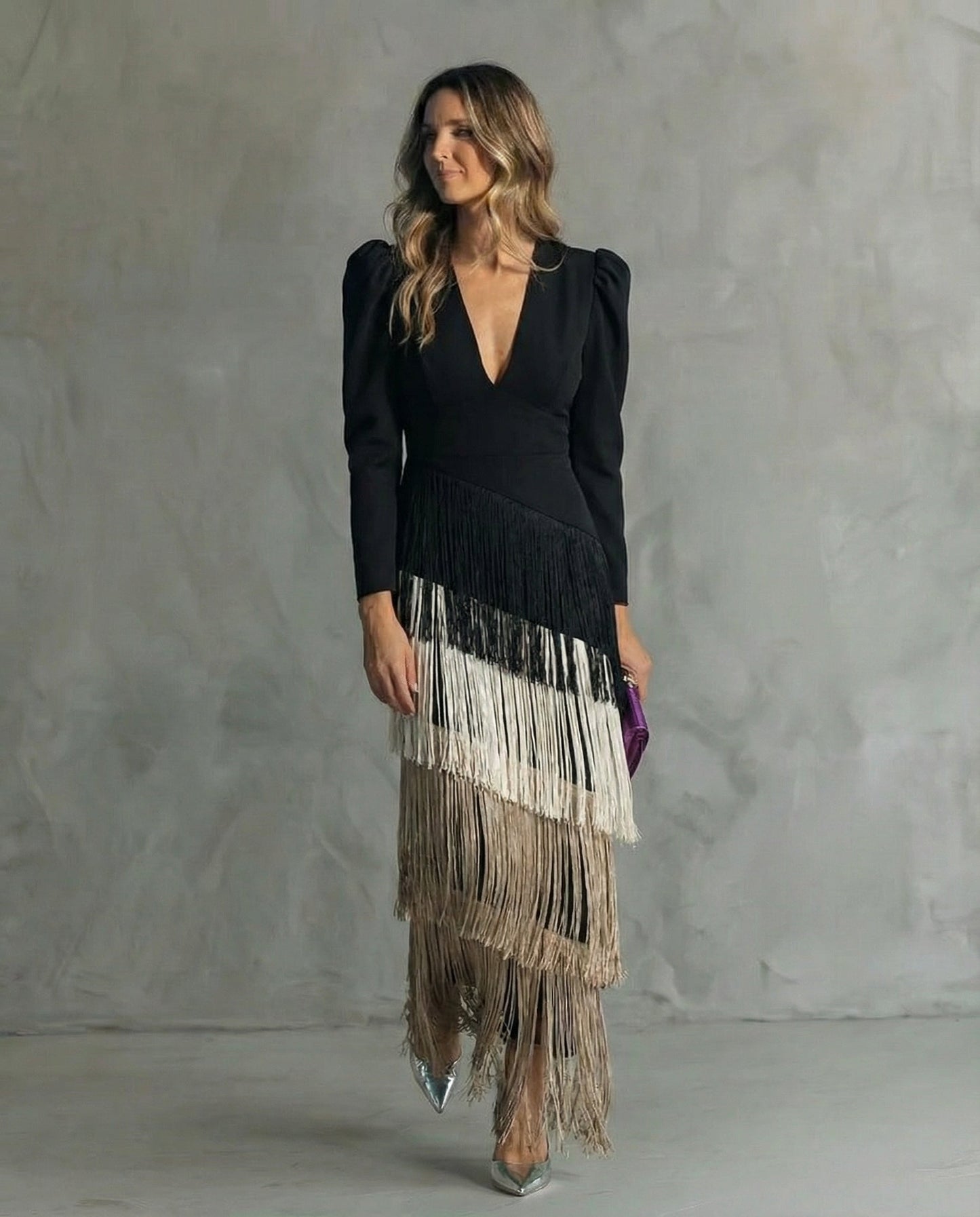 Elara™ | Elegante vestido midi con mangas de flecos