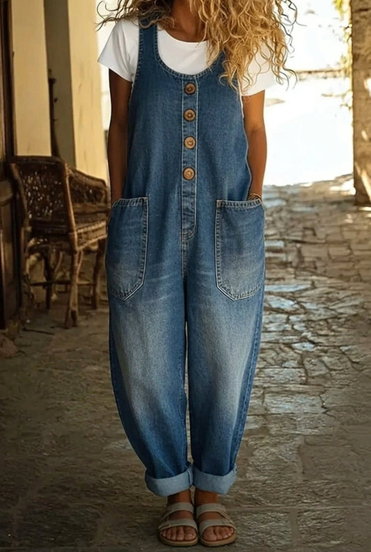Nancy | Pantalón Salopette de Denim de Algodón Lavado Vintage