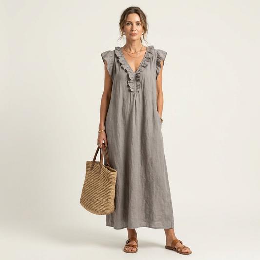 Vestido Largo Josette - Elegancia Fluida con Volantes
