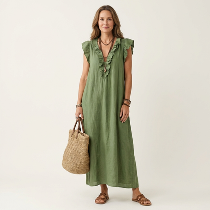 Vestido Largo Josette - Elegancia Fluida con Volantes