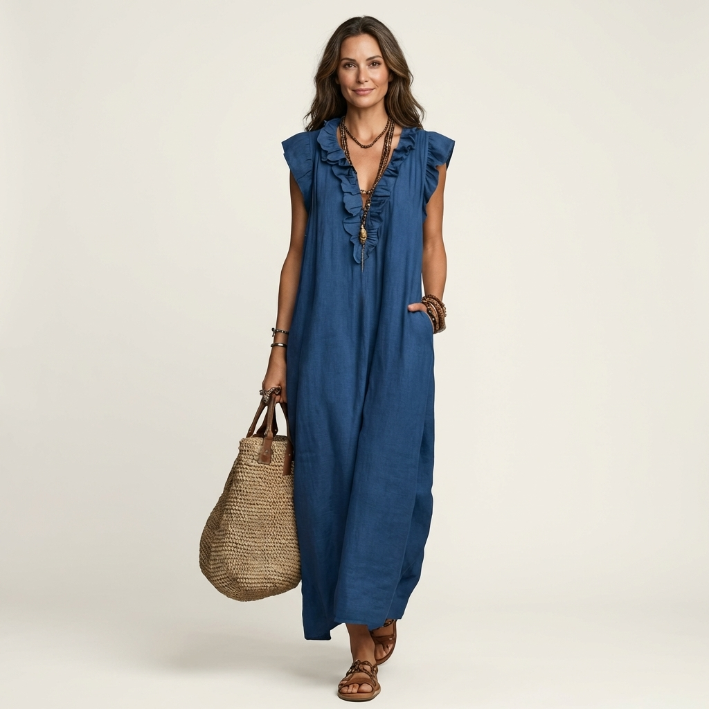 Vestido Largo Josette - Elegancia Fluida con Volantes