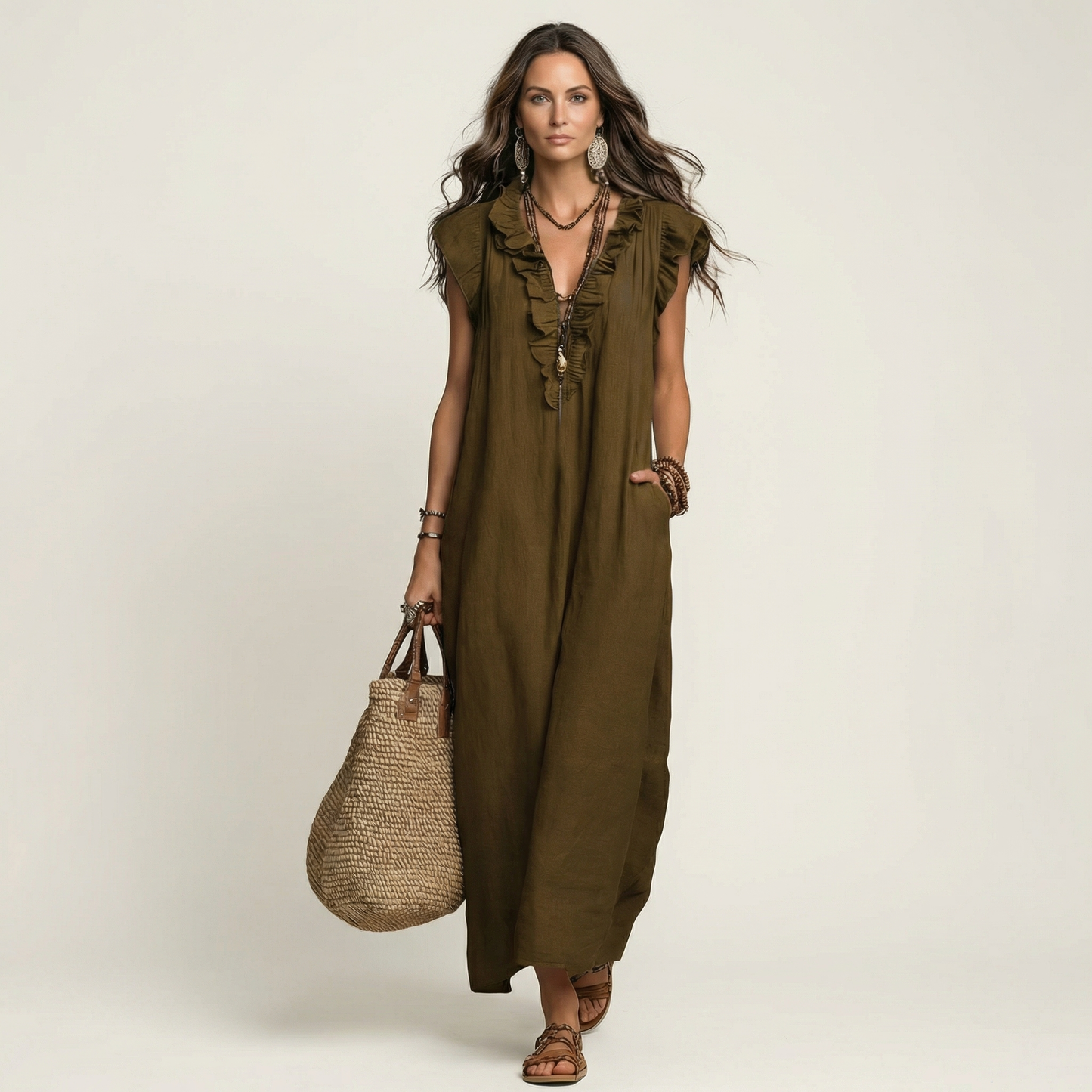 Vestido Largo Josette - Elegancia Fluida con Volantes