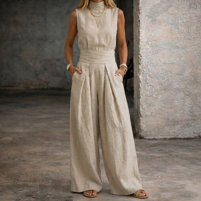 Viola | Mono de Lino Sin Mangas con Pantalones de Pierna Ancha
