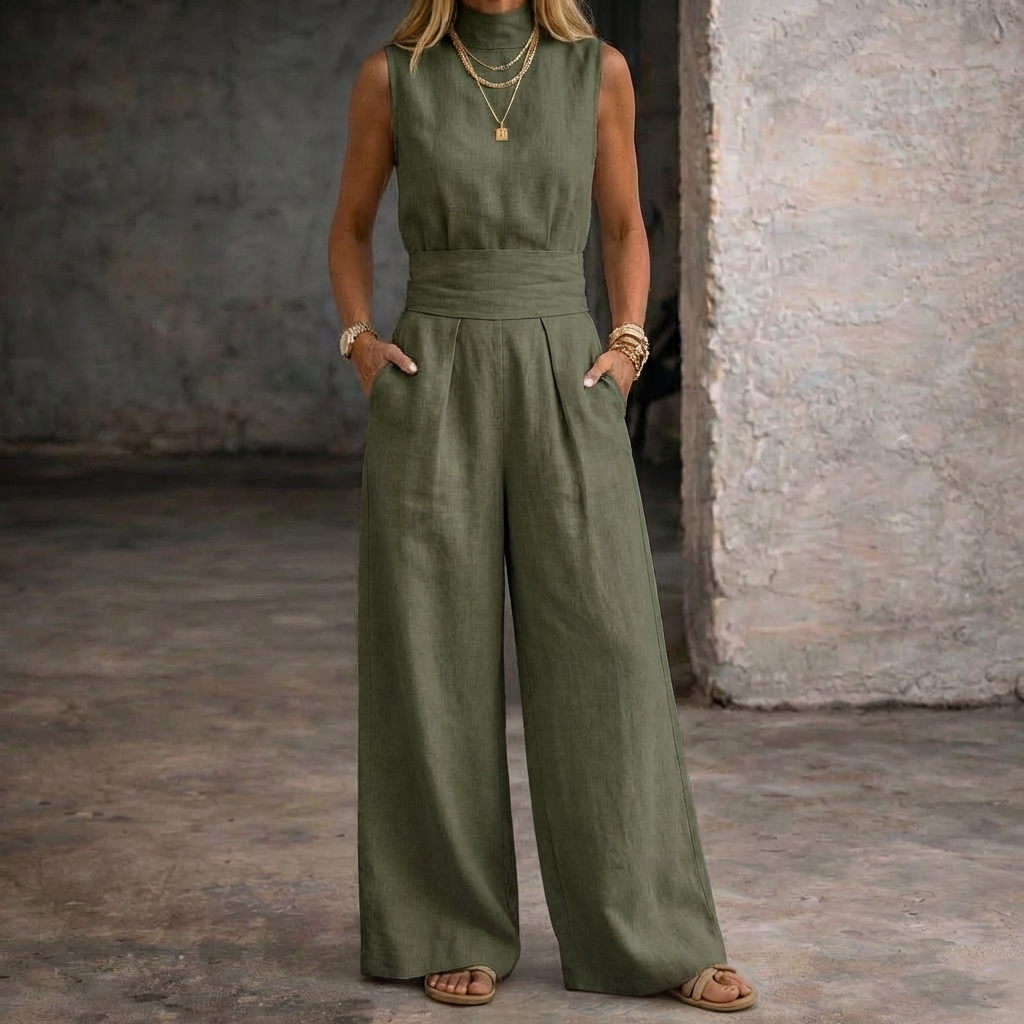 Viola | Mono de Lino Sin Mangas con Pantalones de Pierna Ancha
