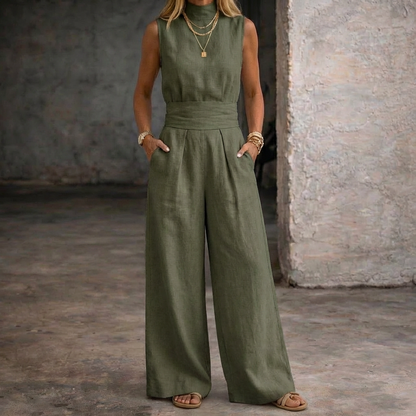 Viola | Mono de Lino Sin Mangas con Pantalones de Pierna Ancha