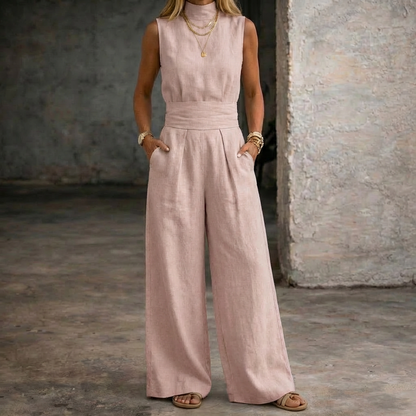 Viola | Mono de Lino Sin Mangas con Pantalones de Pierna Ancha