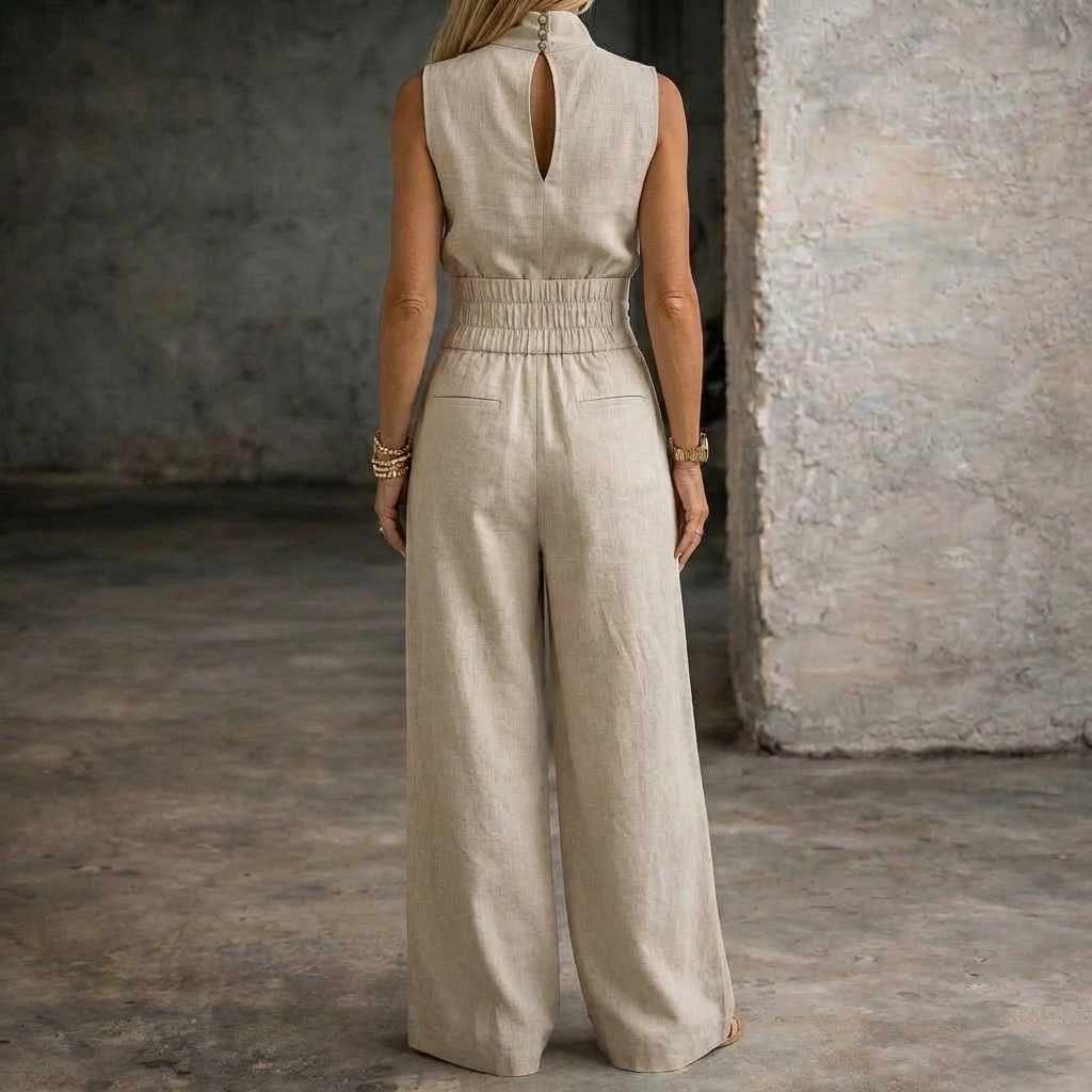 Viola | Mono de Lino Sin Mangas con Pantalones de Pierna Ancha