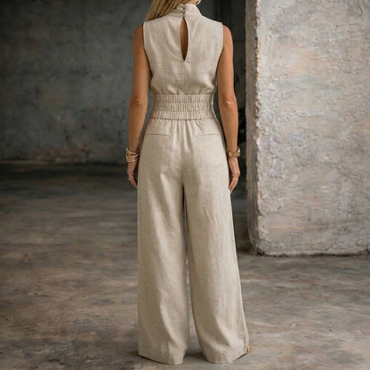 Viola | Mono de Lino Sin Mangas con Pantalones de Pierna Ancha