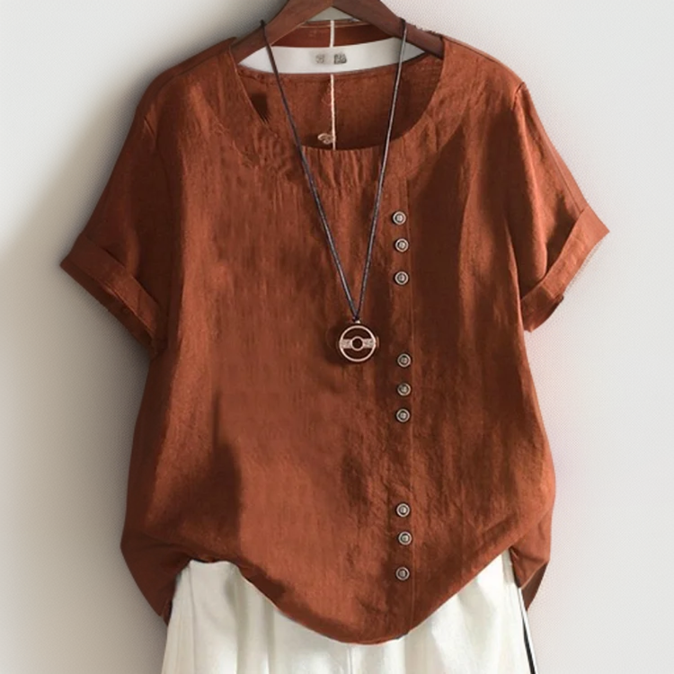 Joline┃Camiseta con Cuello Redondo y Botones