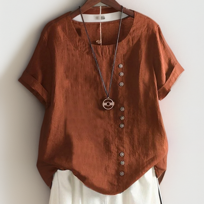 Joline┃Camiseta con Cuello Redondo y Botones