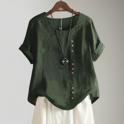 Joline┃Camiseta con Cuello Redondo y Botones
