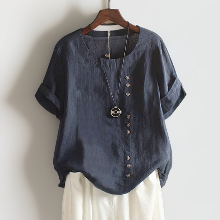 Joline┃Camiseta con Cuello Redondo y Botones