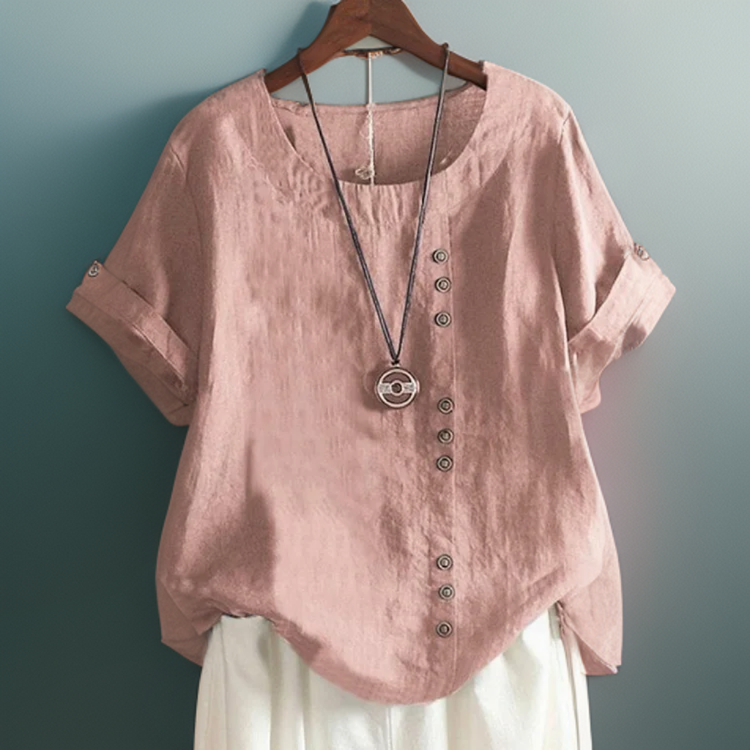 Joline┃Camiseta con Cuello Redondo y Botones
