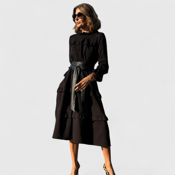 STACEY – VESTIDO MIDI CON VOLANTES Y CAPAS