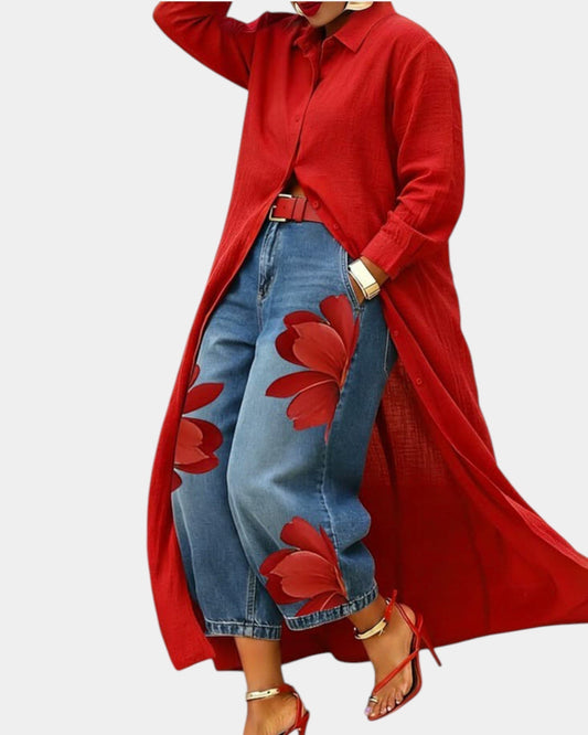 Céliane | Conjunto completo de vestido y pantalones de denim anchos