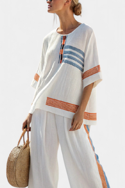 Marcellin | Top y Pantalones a Rayas Azul-Naranja Sofisticados