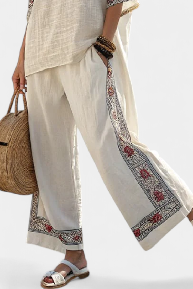 Tameric | Blusa Cruda Bordada Sofisticada & Pantalones Anchos