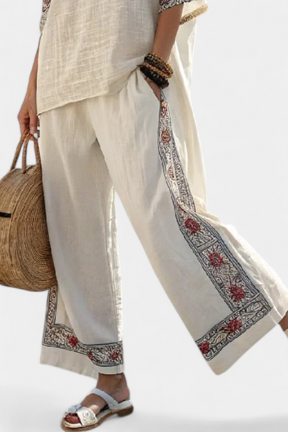 Tameric | Blusa Cruda Bordada Sofisticada & Pantalones Anchos