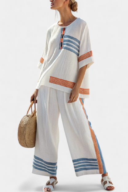 Marcellin | Top y Pantalones a Rayas Azul-Naranja Sofisticados