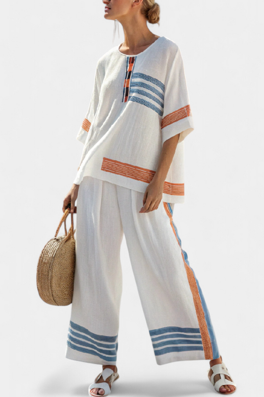 Marcellin | Top y Pantalones a Rayas Azul-Naranja Sofisticados