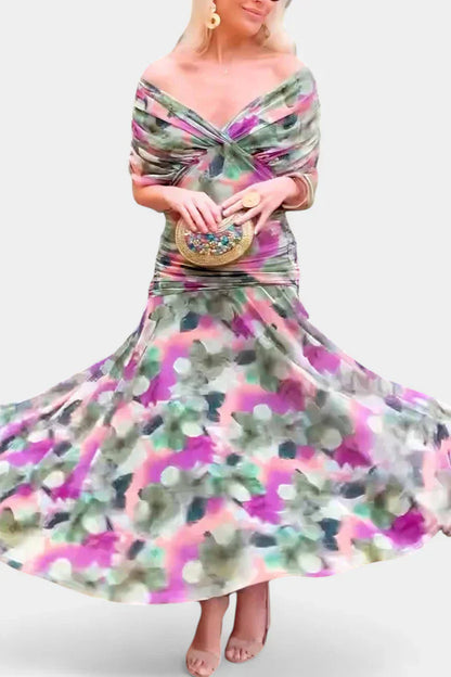 Alondra - Vestido largo con estampado floral de fantasía y escote en V