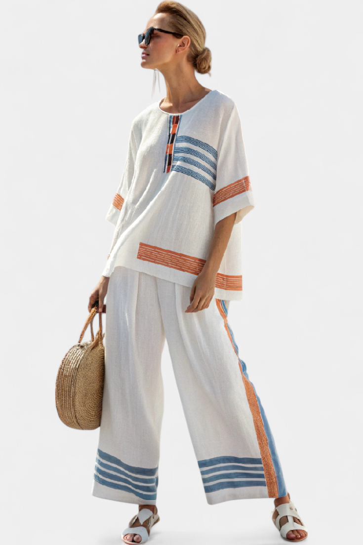 Marcellin | Top y Pantalones a Rayas Azul-Naranja Sofisticados