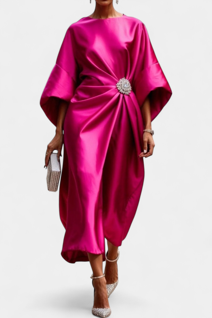 Ubelia Vestido Largo de Satén con Brillo Luxe