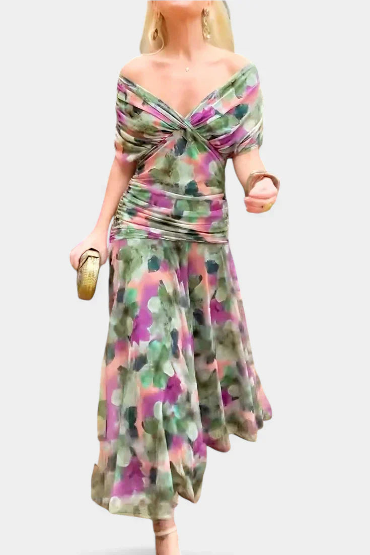 Alondra - Vestido largo con estampado floral de fantasía y escote en V
