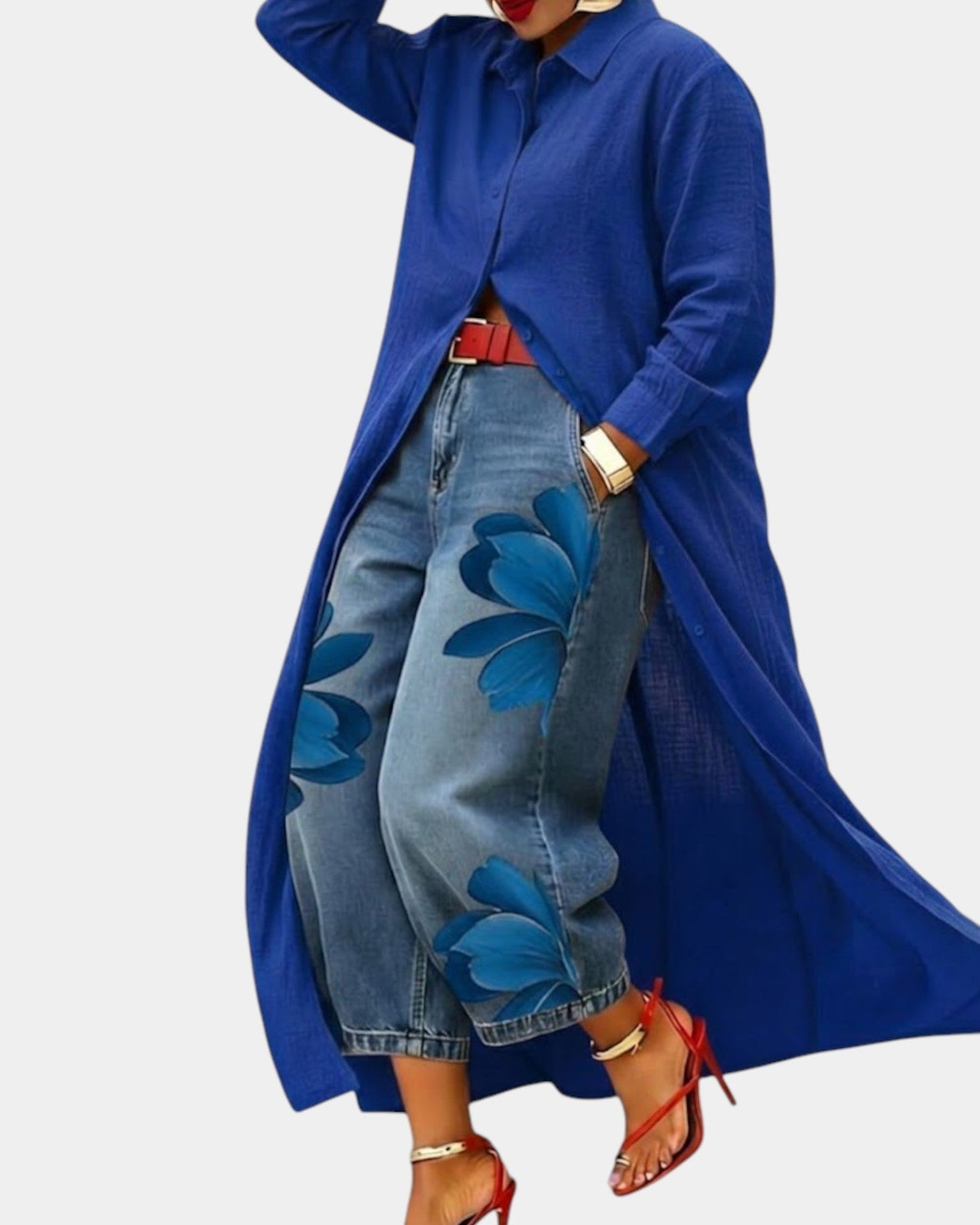 Céliane | Conjunto completo de vestido y pantalones de denim anchos