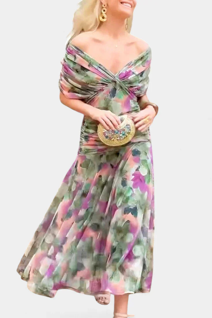 Alondra - Vestido largo con estampado floral de fantasía y escote en V