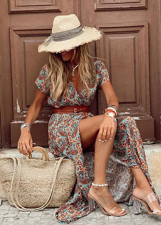 Kylie | Vestido Largo Bohemio con Cintura Plisada