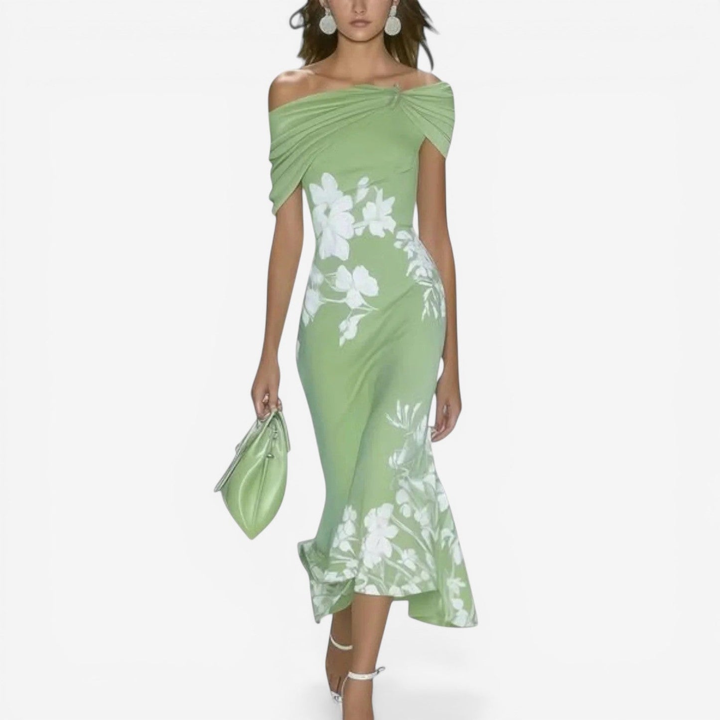 Vestido Midi Floral Elegante - Silueta Sirena