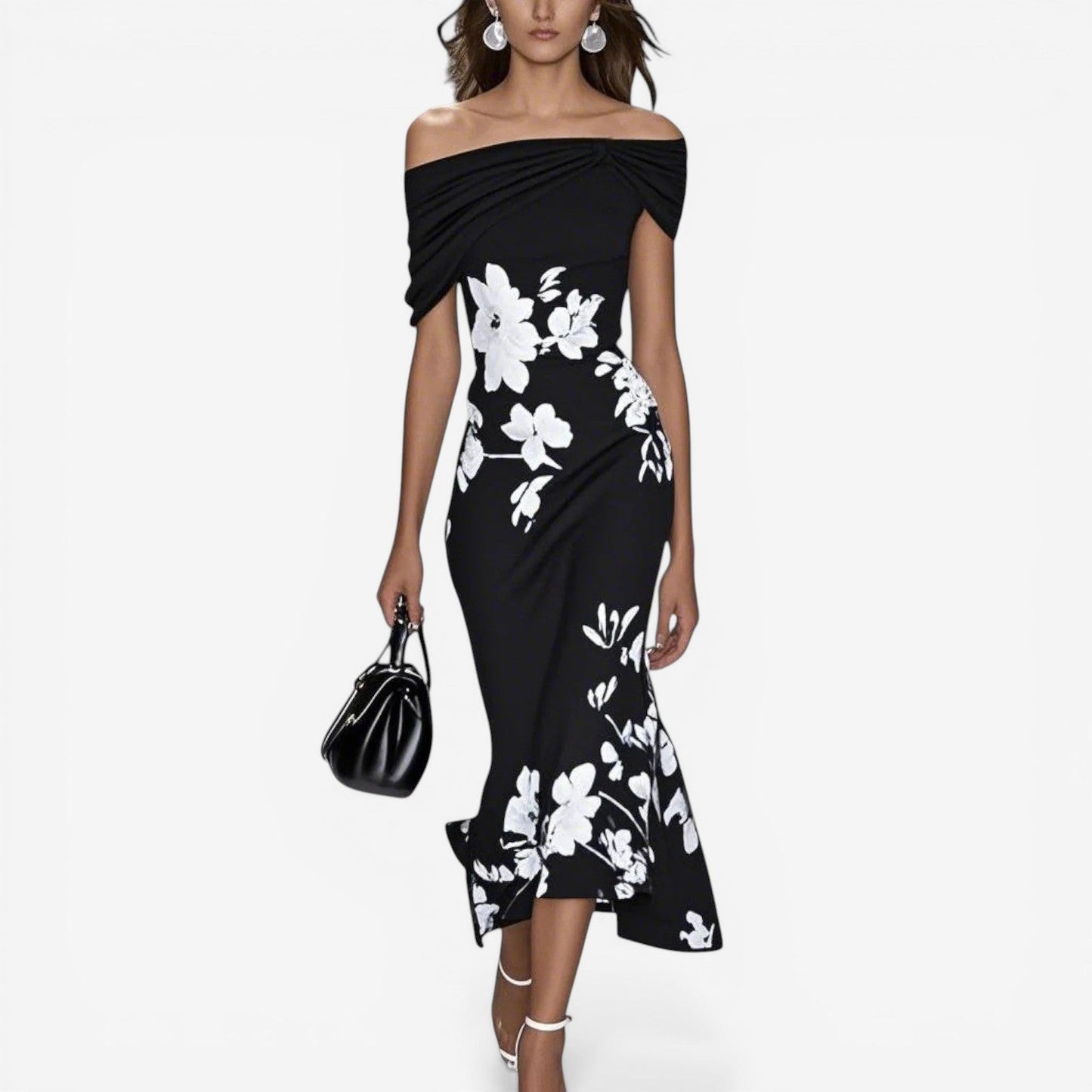 Vestido Midi Floral Elegante - Silueta Sirena