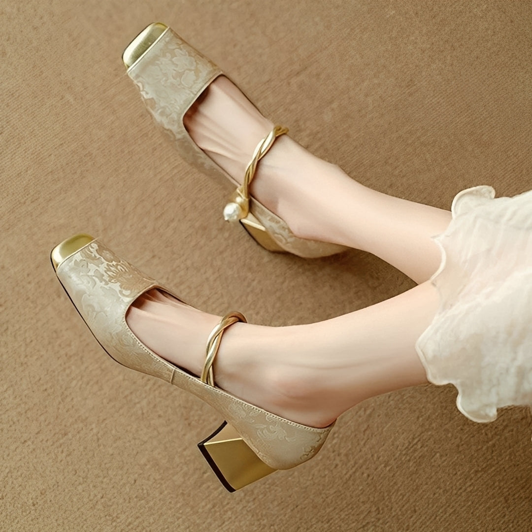 Evelyn - Elegantes sandalias de seda estampada con tacón para mujeres