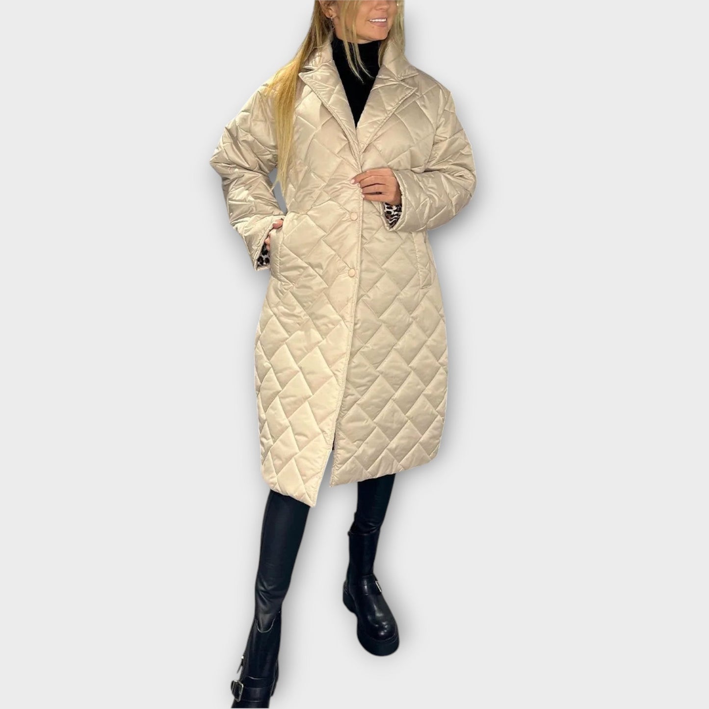 Chaqueta Acolchada Reversible con Forro de Leopardo