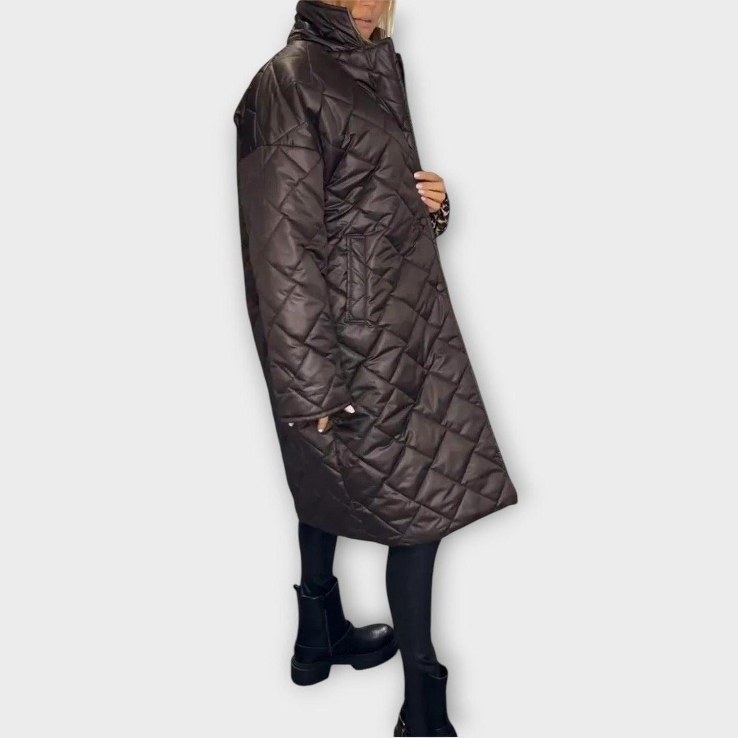 Chaqueta Acolchada Reversible con Forro de Leopardo