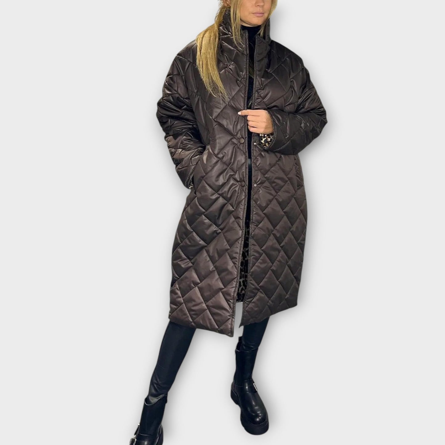 Chaqueta Acolchada Reversible con Forro de Leopardo