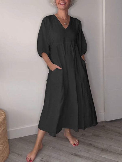 Eeva™ - Vestido Midi Casual con Escote en V y Bolsillos
