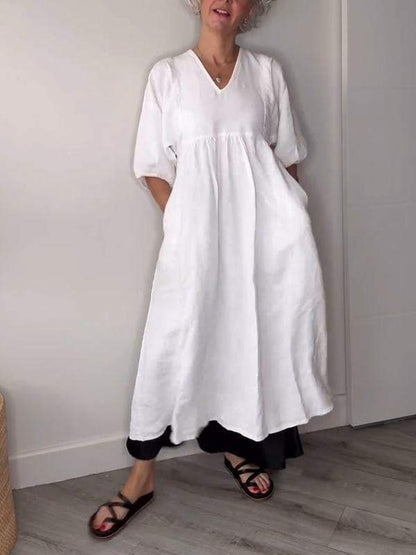 Eeva™ - Vestido Midi Casual con Escote en V y Bolsillos
