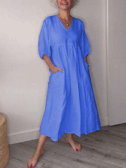 Eeva™ - Vestido Midi Casual con Escote en V y Bolsillos