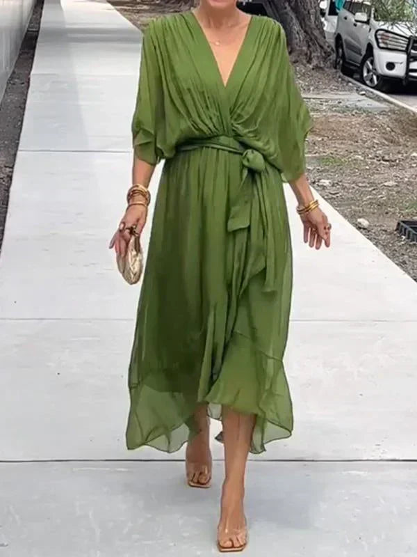 Monica | Vestido de muselina de seda con escote en V