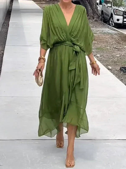 Monica | Vestido de muselina de seda con escote en V