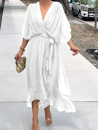 Monica™ | Vestido de Chifón de Seda con Escote en V