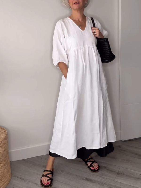 Eeva™ - Vestido Midi Casual con Escote en V y Bolsillos